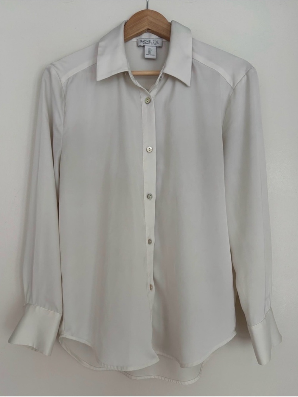 Rachel Zoe Ivory Satin Button Down Blouse, Long Sleeve, Size Small